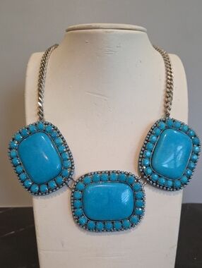 Turquoise Statement Bib Necklace - Blue Gemstone Design